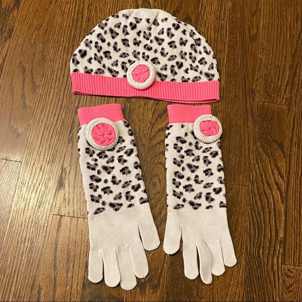 Hanna Andersson Girls Medium Leopard Hat/Gloves